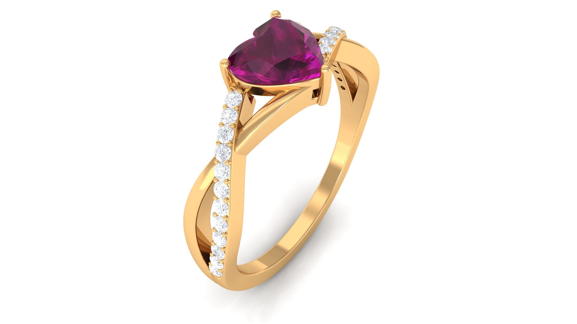1.25 CT Heart Shape Rhodolite Solitaire Ring with Diamond Rhodolite - ( AAA ) - Quality - Rosec Jewels