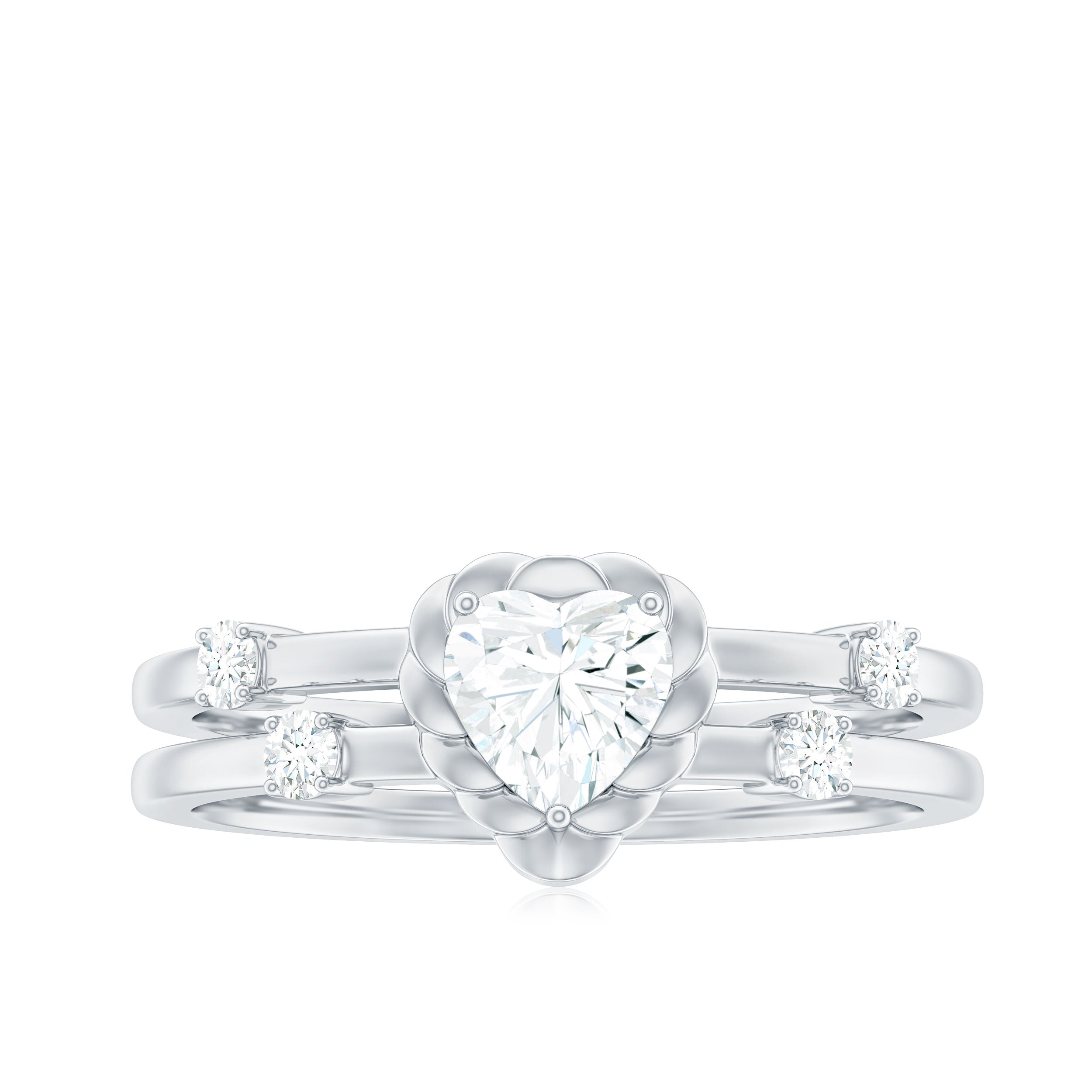 3/4 CT Heart Shape Moissanite Double Band Engagement Ring Moissanite - ( D-VS1 ) - Color and Clarity - Rosec Jewels