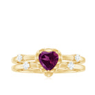 Heart Shape Rhodolite Solitaire Double Band Ring with Diamond Rhodolite - ( AAA ) - Quality - Rosec Jewels