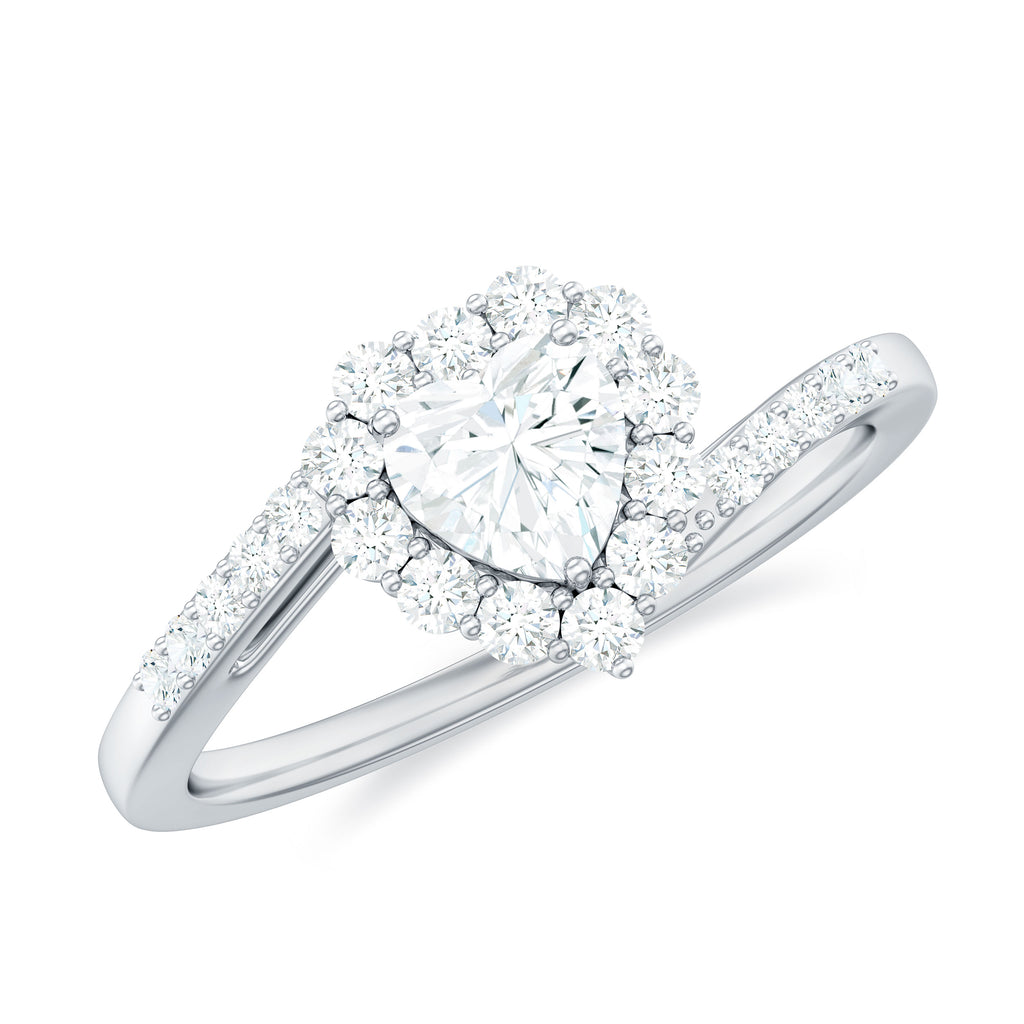 Heart Shape Moissanite Bypass Engagement Ring in Gold Moissanite - ( D-VS1 ) - Color and Clarity - Rosec Jewels