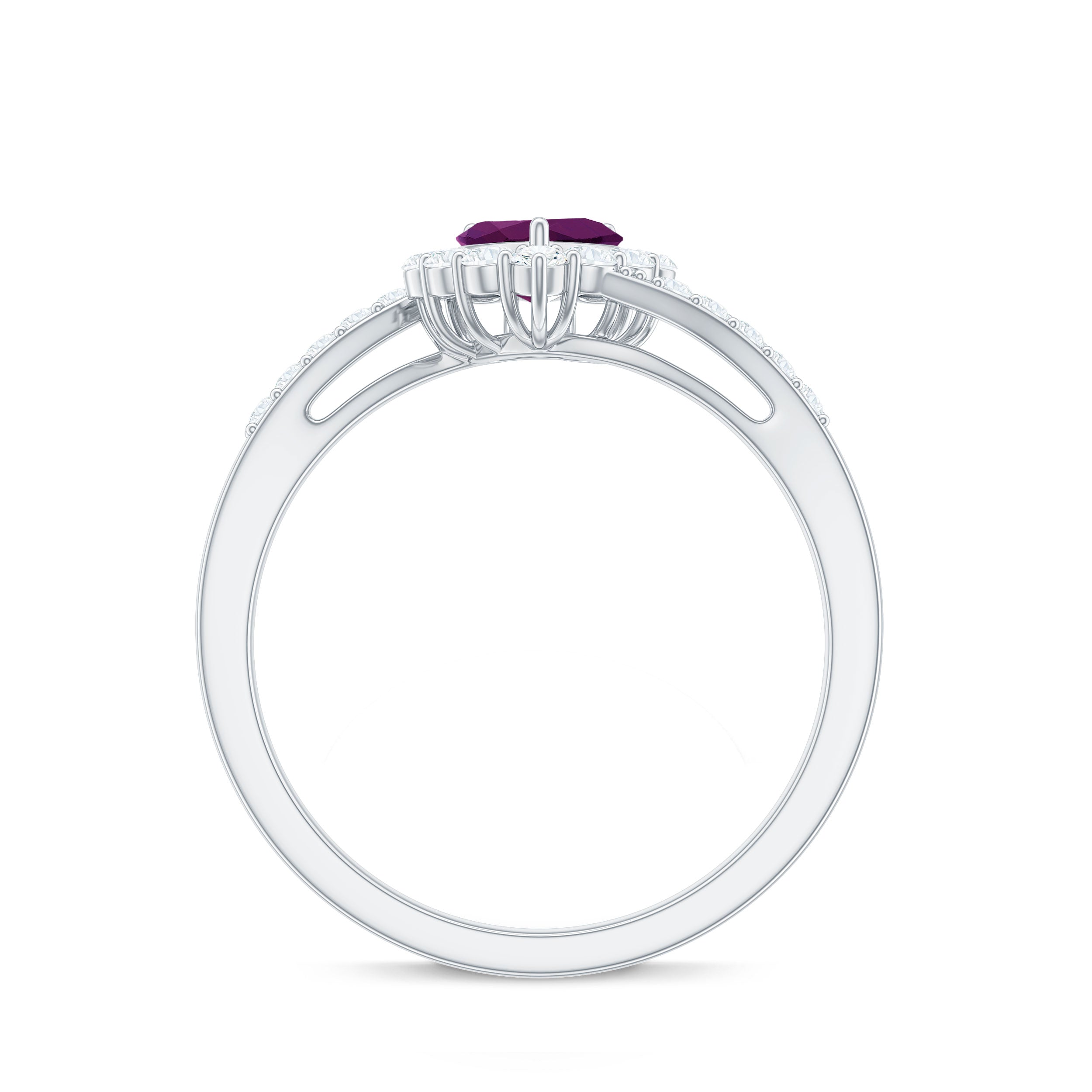 Heart Shape Rhodolite Promise Ring with Diamond Accent Rhodolite - ( AAA ) - Quality - Rosec Jewels
