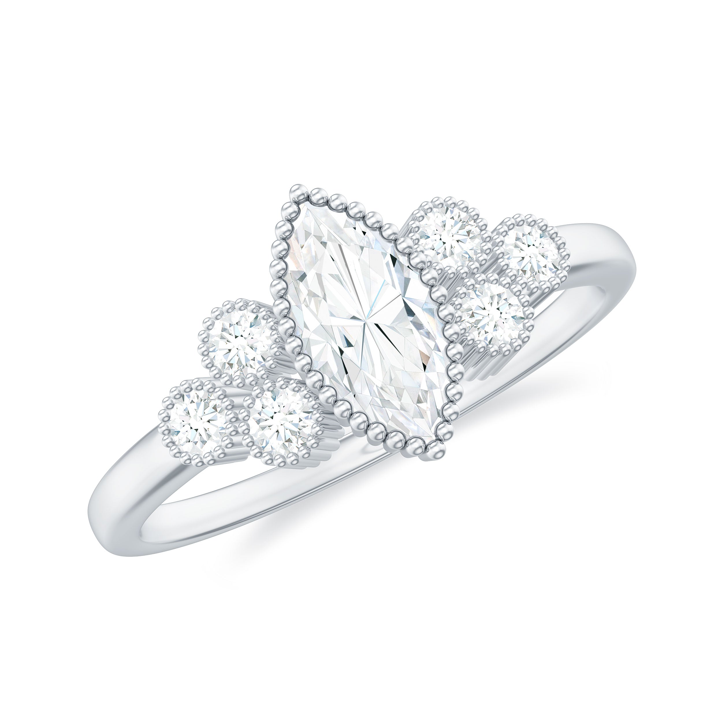 Marquise and Round Cut Moissanite Designer Ring Moissanite - ( D-VS1 ) - Color and Clarity - Rosec Jewels