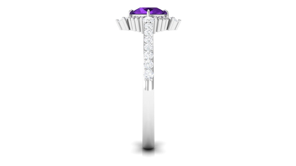 Cushion Amethyst Solitaire Engagement Ring with Diamond Side Stones Amethyst - ( AAA ) - Quality - Rosec Jewels