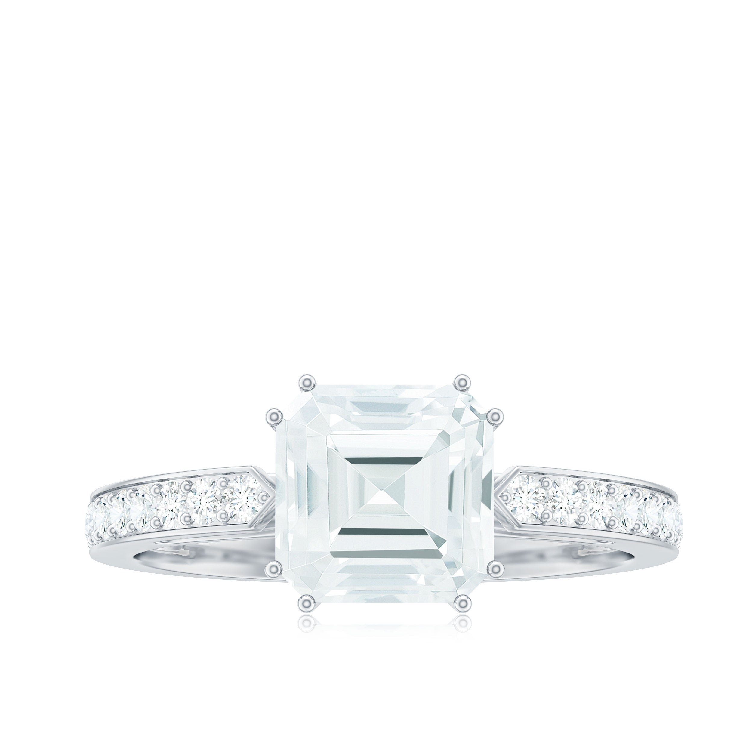 3.50 CT Asscher Cut Moissanite Solitaire Engagement Ring with Side Stones Moissanite - ( D-VS1 ) - Color and Clarity - Rosec Jewels