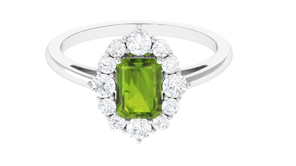 2 CT Classic Peridot Ring with Moissanite Halo Peridot - ( AAA ) - Quality - Rosec Jewels
