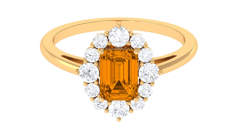 2.75 CT Octagon Cut Citrine Halo Engagement Ring with Moissanite Citrine - ( AAA ) - Quality - Rosec Jewels
