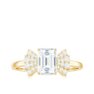 Emerald Cut Moissanite Solitaire Designer Engagement Ring in Gold Moissanite - ( D-VS1 ) - Color and Clarity - Rosec Jewels