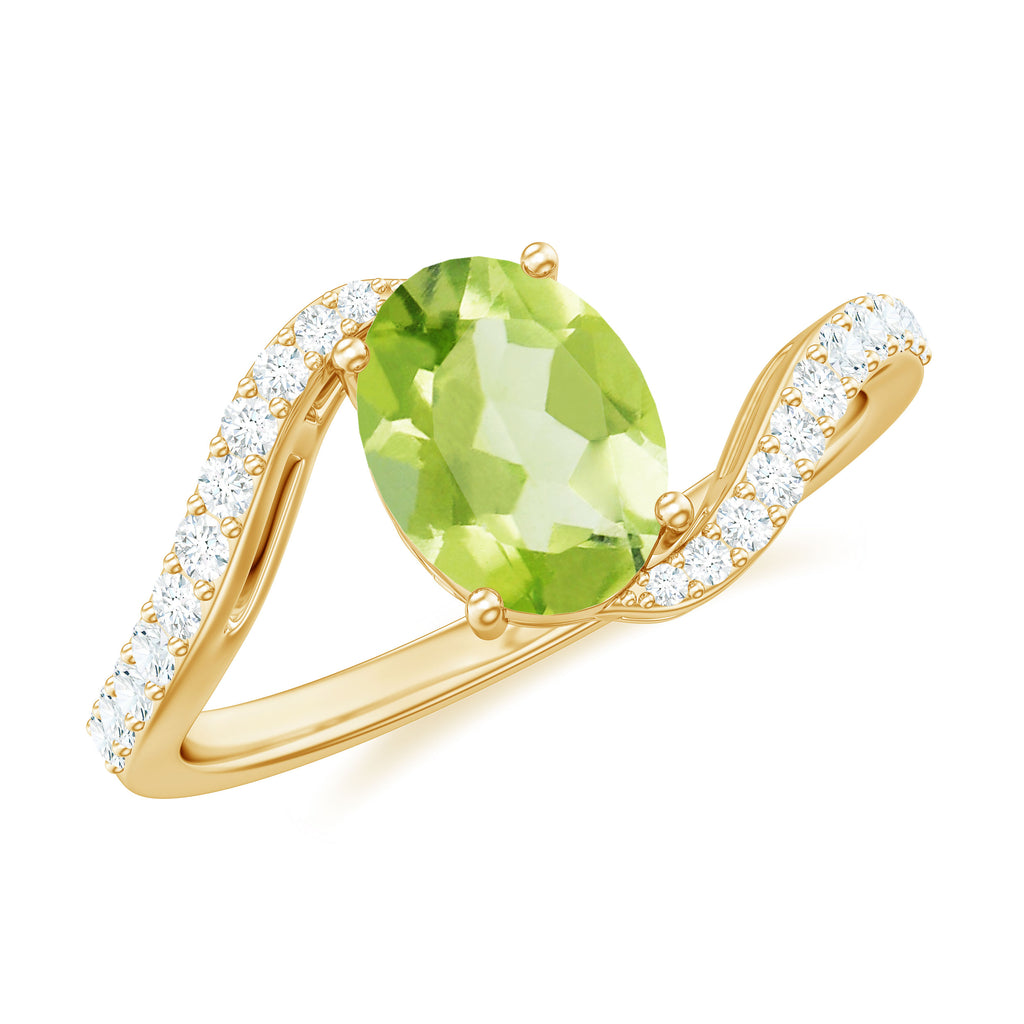 1.50 CT Oval Cut Peridot Solitaire Ring with Diamond Accent Peridot - ( AAA ) - Quality - Rosec Jewels