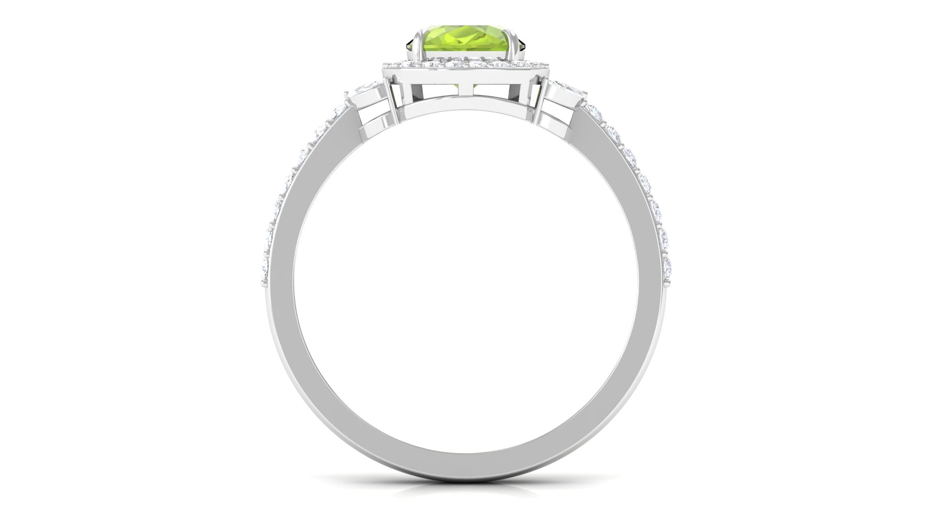 Natural Peridot Halo Engagement Ring with Diamond Peridot - ( AAA ) - Quality - Rosec Jewels