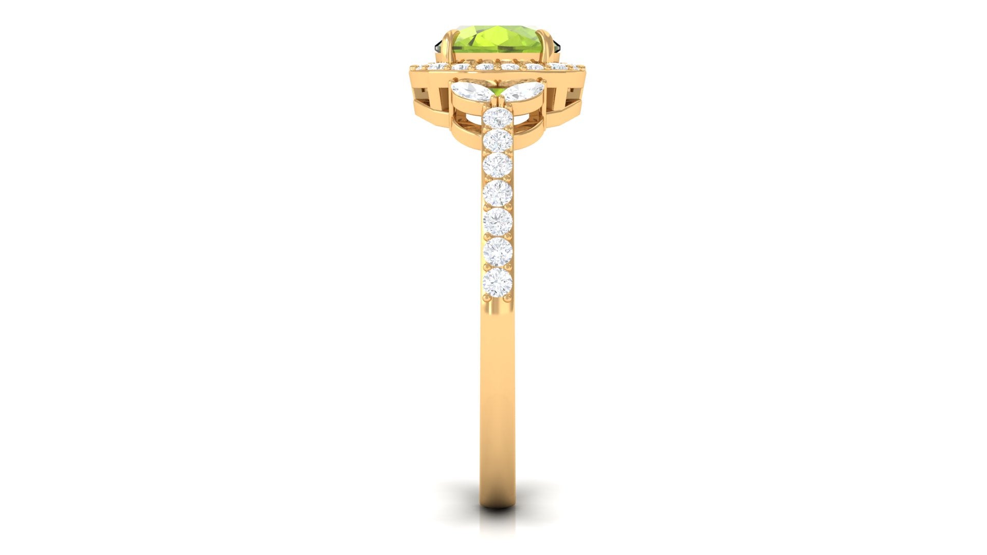 Natural Peridot Halo Engagement Ring with Diamond Peridot - ( AAA ) - Quality - Rosec Jewels