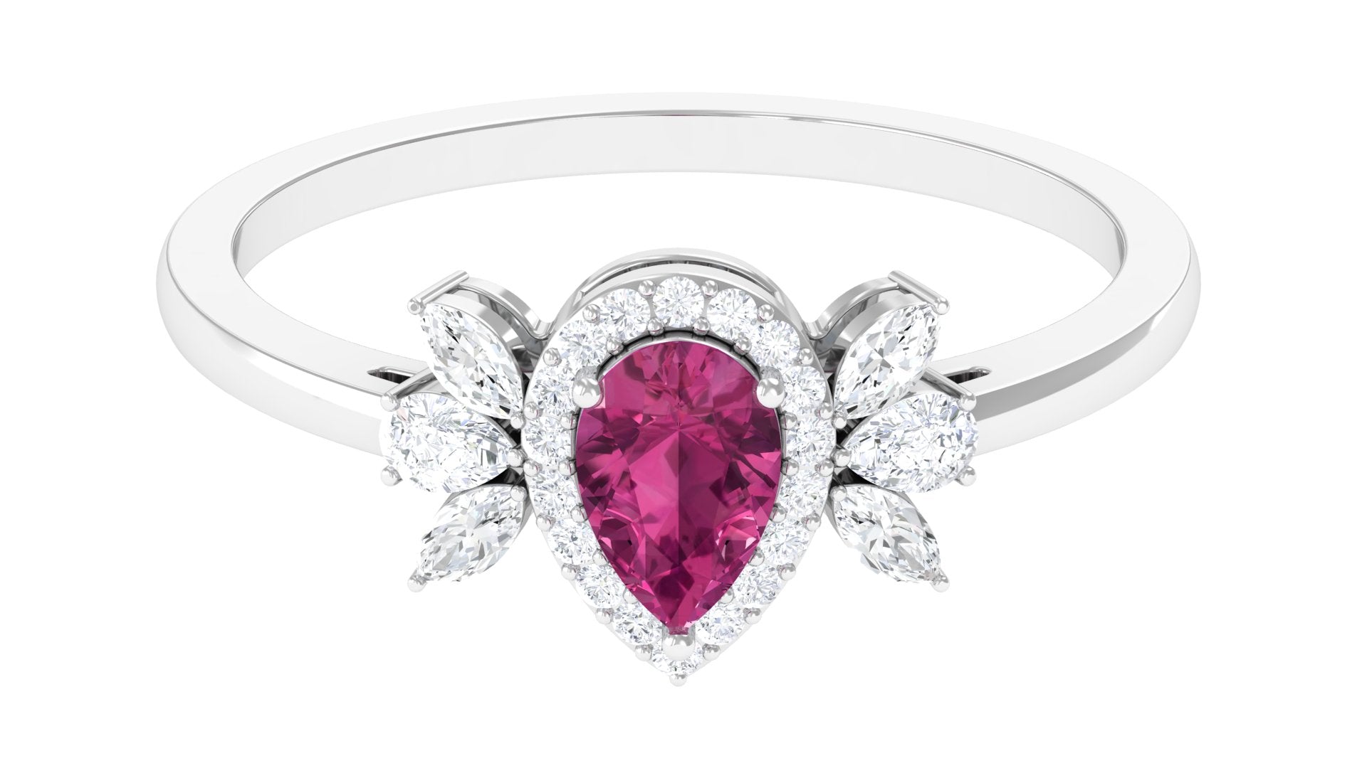 Pink Tourmaline Engagement Ring with Diamond Halo Pink Tourmaline - ( AAA ) - Quality - Rosec Jewels