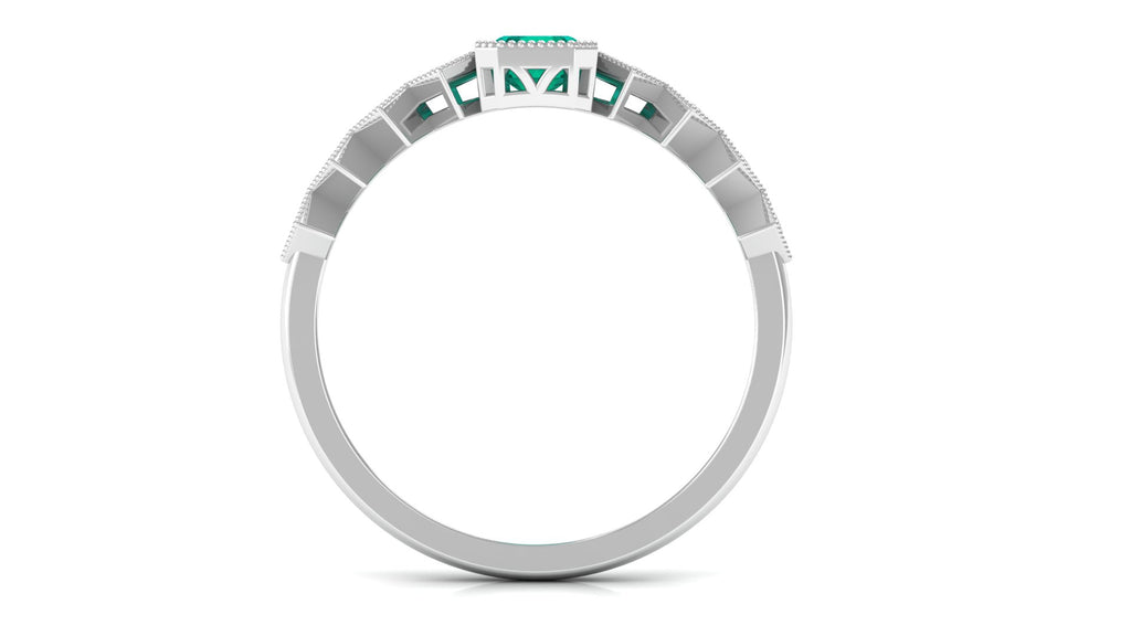3/4 CT Octagon shape Solitaire Emerald Engagement Ring with Diamond Emerald - ( AAA ) - Quality - Rosec Jewels