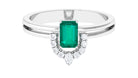 1 CT Solitaire Emerald Double Band Engagement Ring with Diamond Accent Emerald - ( AAA ) - Quality - Rosec Jewels