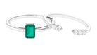 1 CT Octagon shape Emerald and Diamond Stackable Ring Set Emerald - ( AAA ) - Quality - Rosec Jewels
