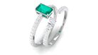 1.5 CT Certified Green Emerald Solitaire Ring Set with Diamond Band Emerald - ( AAA ) - Quality - Rosec Jewels