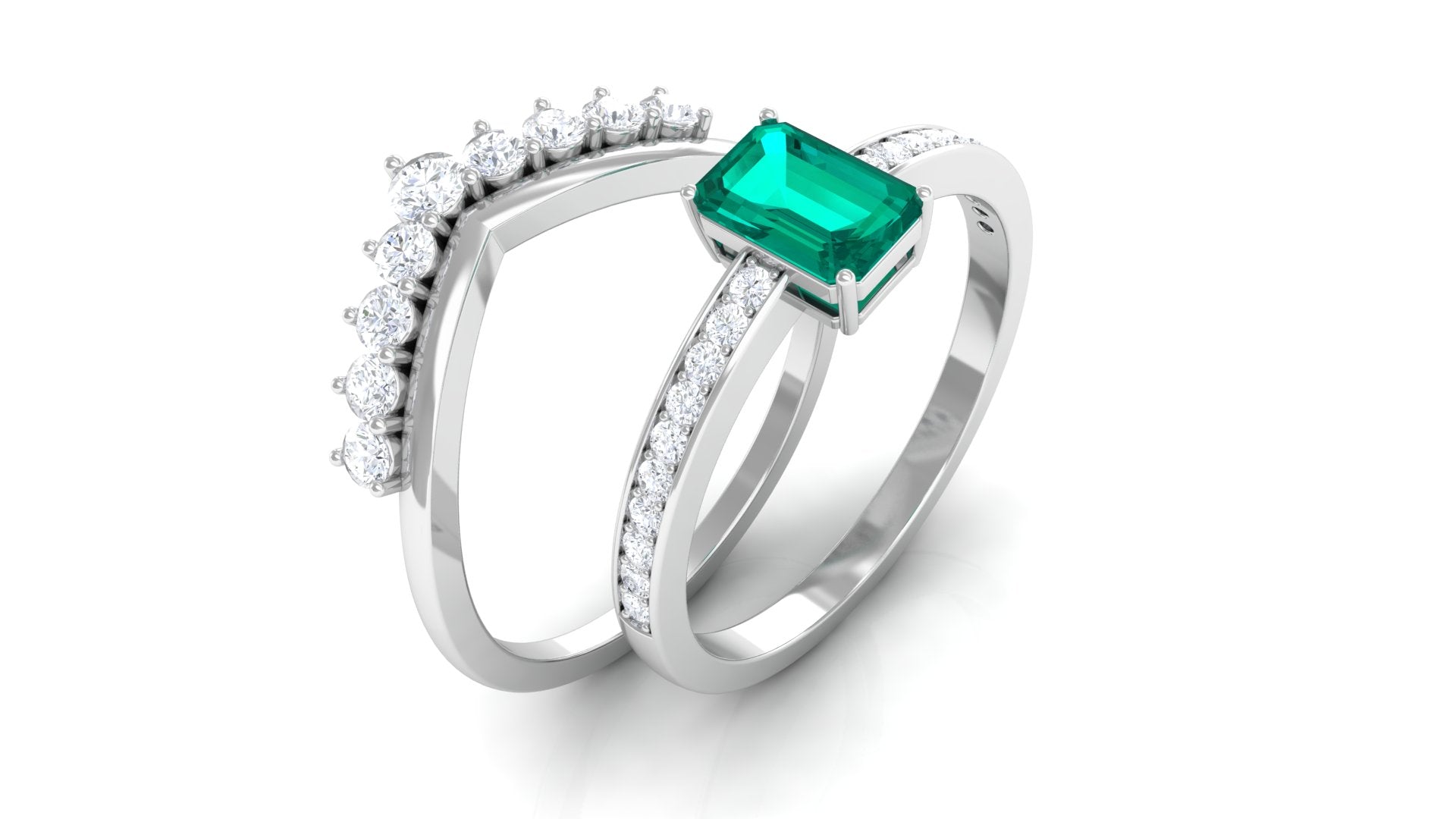 1.50 CT Certified Emerald Solitaire Ring Set with Diamond Emerald - ( AAA ) - Quality - Rosec Jewels