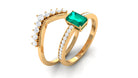 1.50 CT Certified Emerald Solitaire Ring Set with Diamond Emerald - ( AAA ) - Quality - Rosec Jewels
