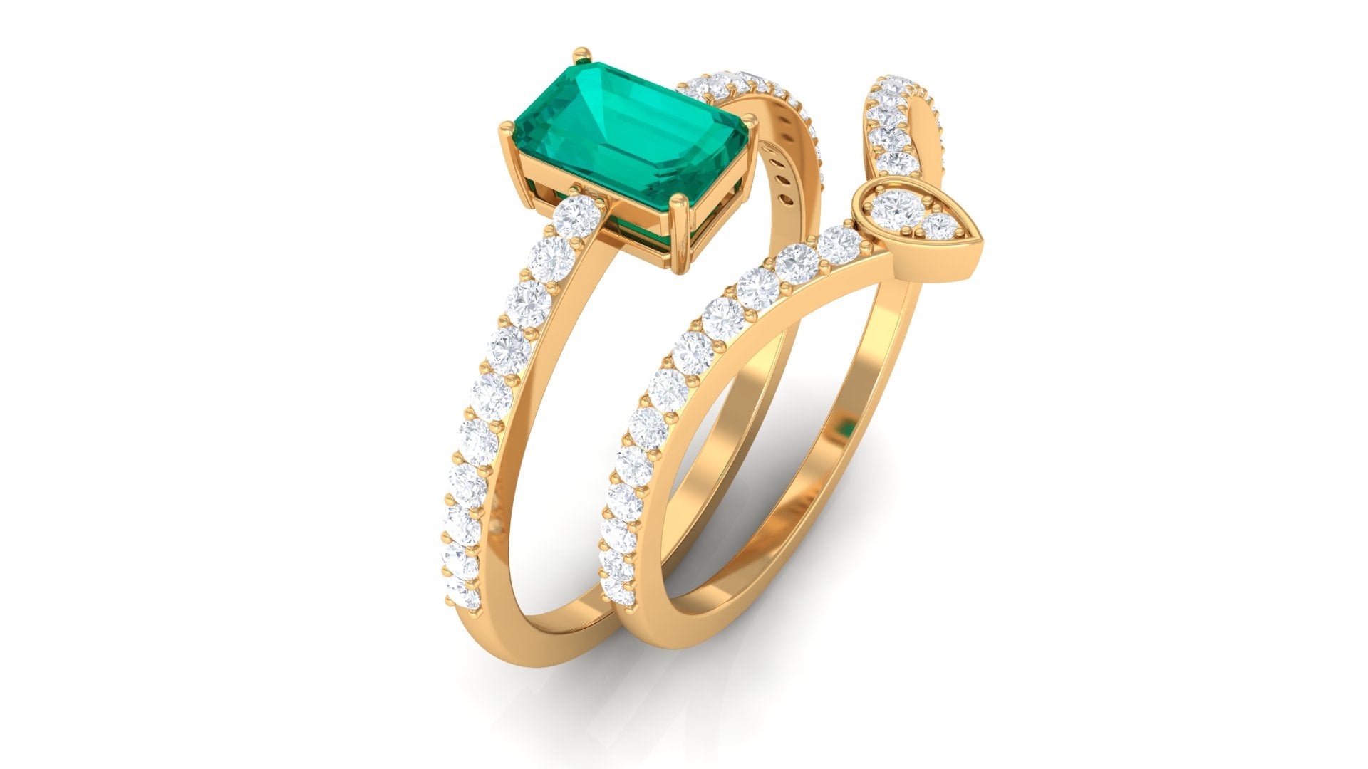 1.50 CT Emerald Solitaire Ring Set with Diamond Enhancer Band Emerald - ( AAA ) - Quality - Rosec Jewels