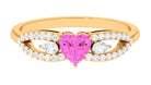 Heart Shape Pink Sapphire Split Shank Ring with Diamond Pink Sapphire - ( AAA ) - Quality - Rosec Jewels