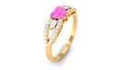 Heart Shape Pink Sapphire Split Shank Ring with Diamond Pink Sapphire - ( AAA ) - Quality - Rosec Jewels