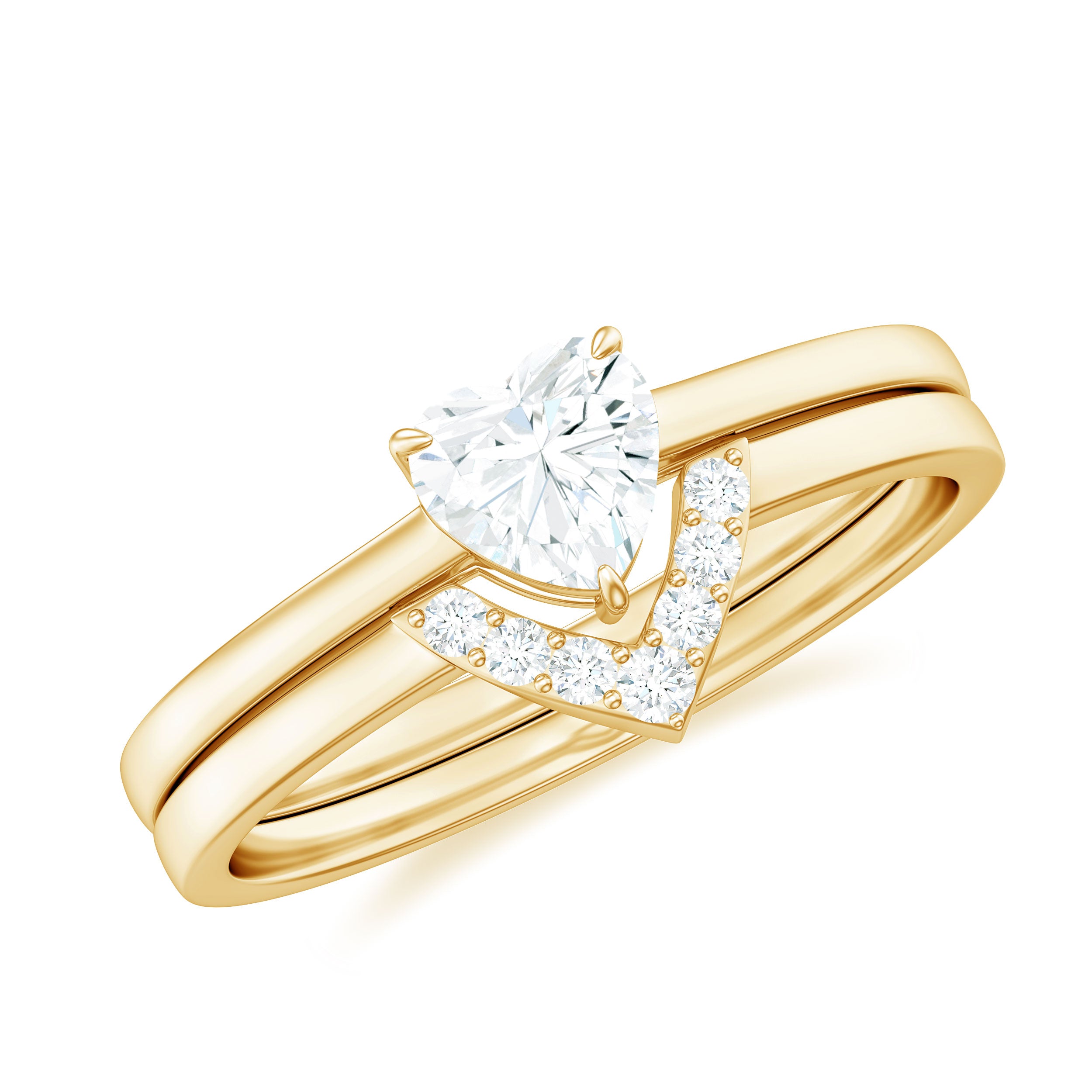 3/4 Carat Moissanite Heart Solitaire Ring Set in Gold Moissanite - ( D-VS1 ) - Color and Clarity - Rosec Jewels