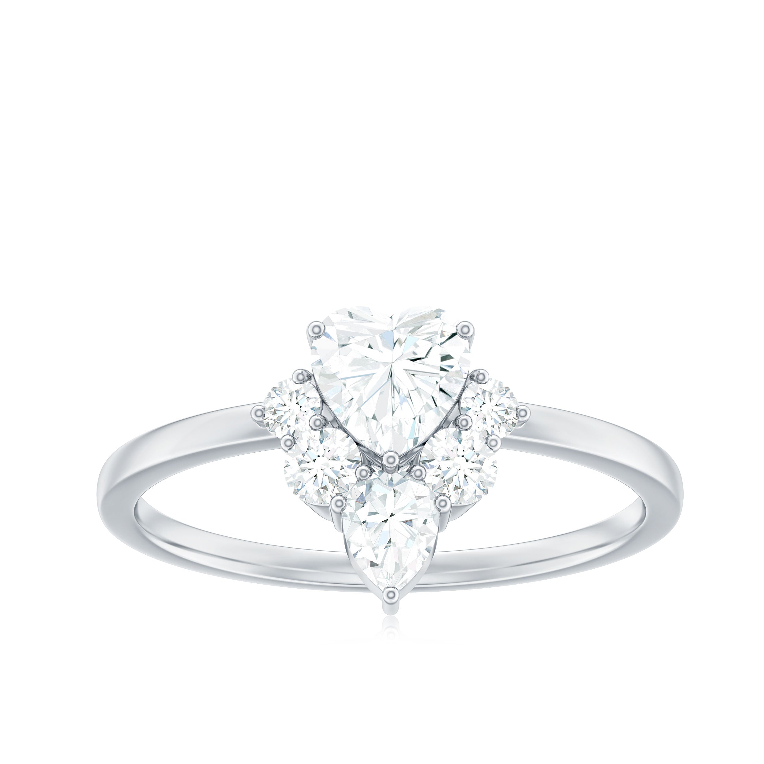 1 CT Cubic Zirconia Heart Engagement Ring with Side Stones Zircon - ( AAAA ) - Quality - Rosec Jewels