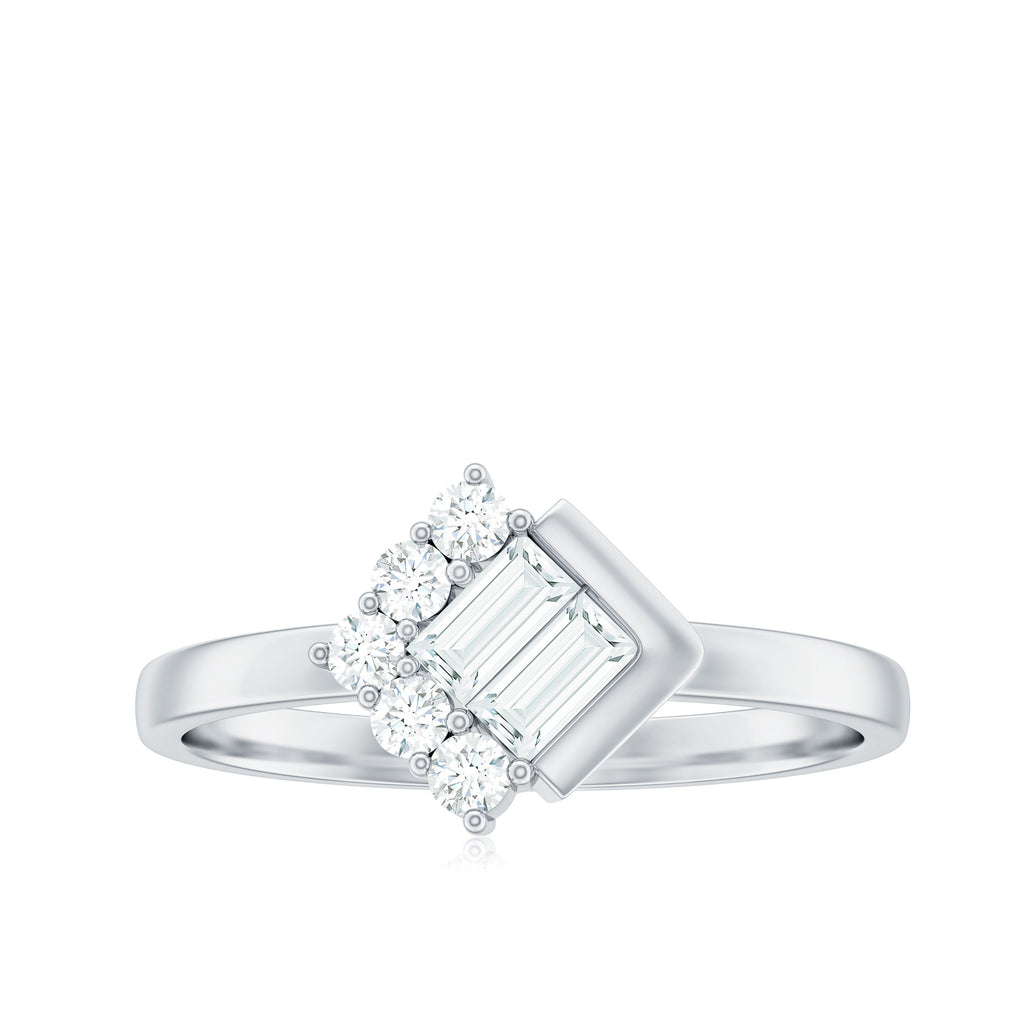 1/2 Carat Minimal Moissanite Baguette Promise Ring in Gold Moissanite - ( D-VS1 ) - Color and Clarity - Rosec Jewels