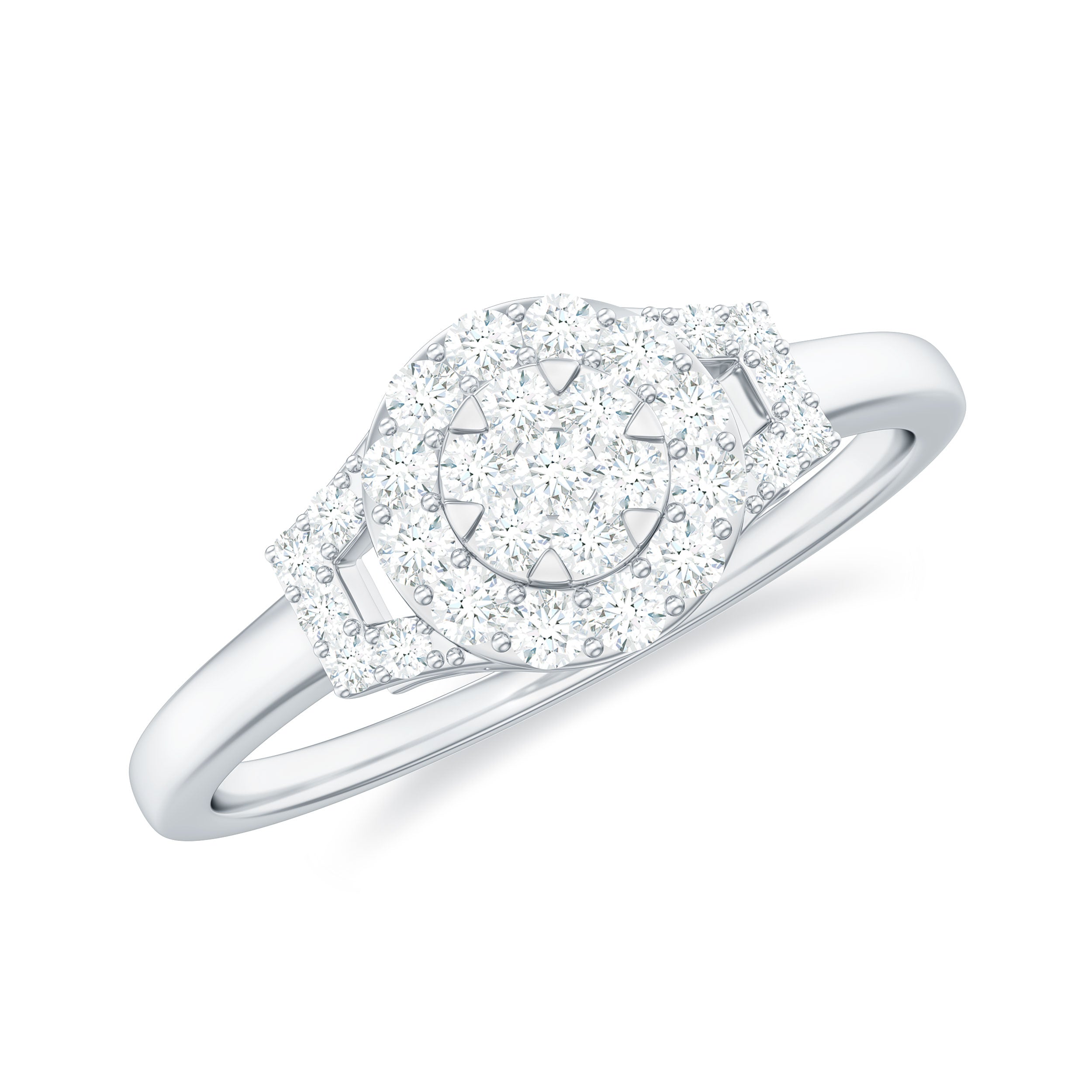 Certified Minimal Moissanite Halo Engagement Ring in Illusion Setting Moissanite - ( D-VS1 ) - Color and Clarity - Rosec Jewels