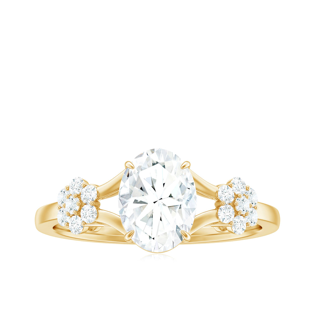Split Shank Oval Cut Moissanite Cocktail Flower Ring in Gold Moissanite - ( D-VS1 ) - Color and Clarity - Rosec Jewels