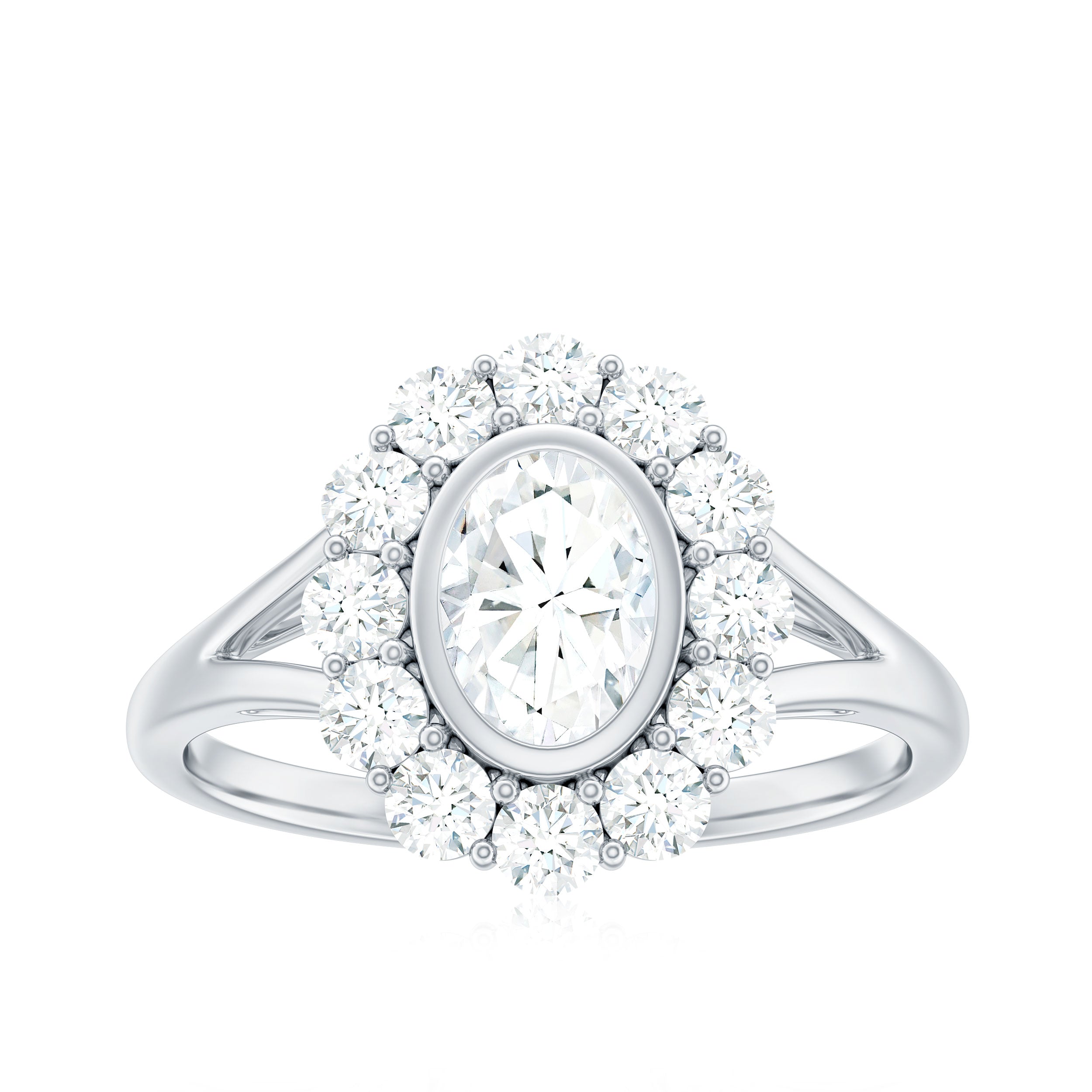 2 CT Round and Oval Cut Moissanite Cocktail Halo Engagement Ring Moissanite - ( D-VS1 ) - Color and Clarity - Rosec Jewels