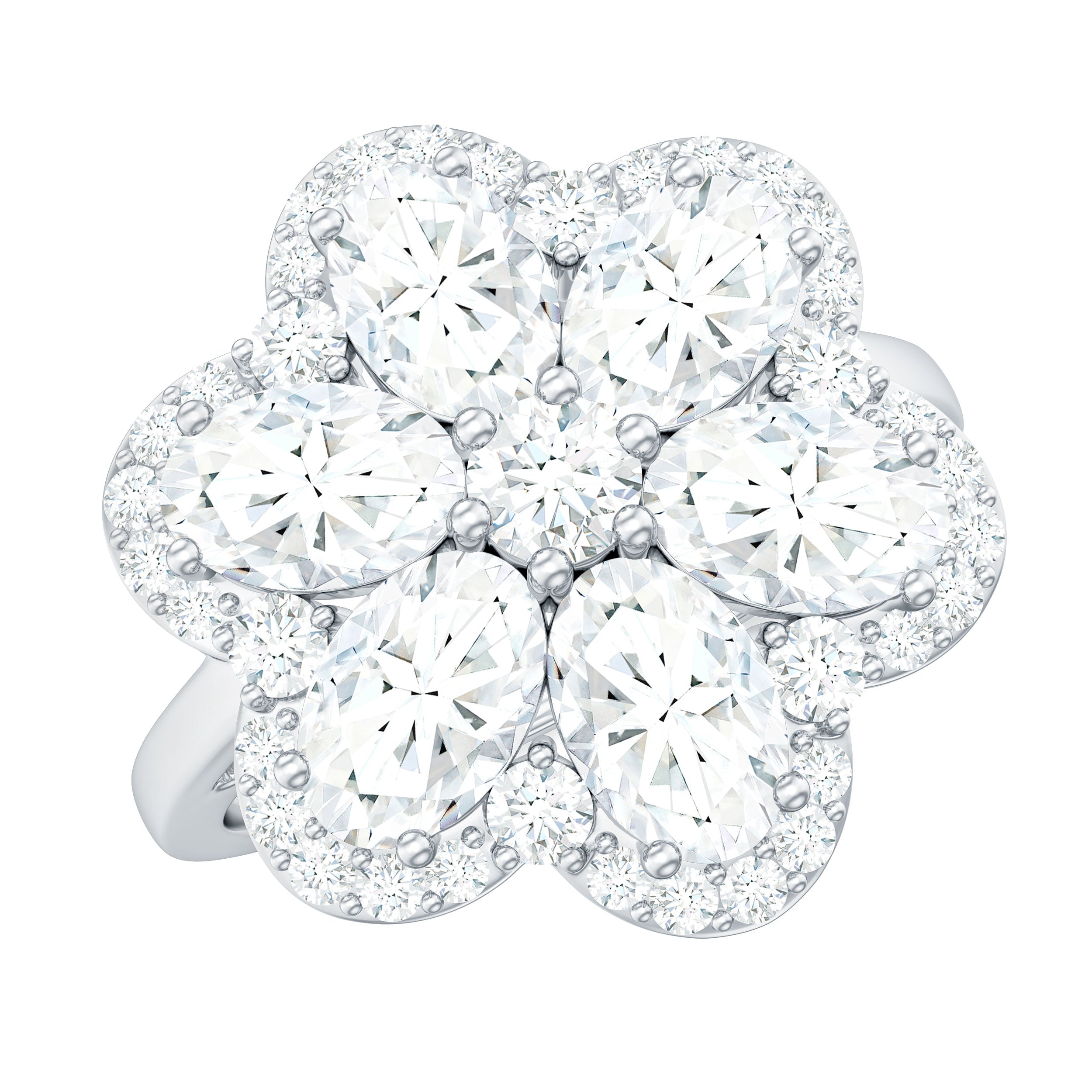 3.5 Carat Oval and Round Moissanite Flower Statement Ring Moissanite - ( D-VS1 ) - Color and Clarity - Rosec Jewels