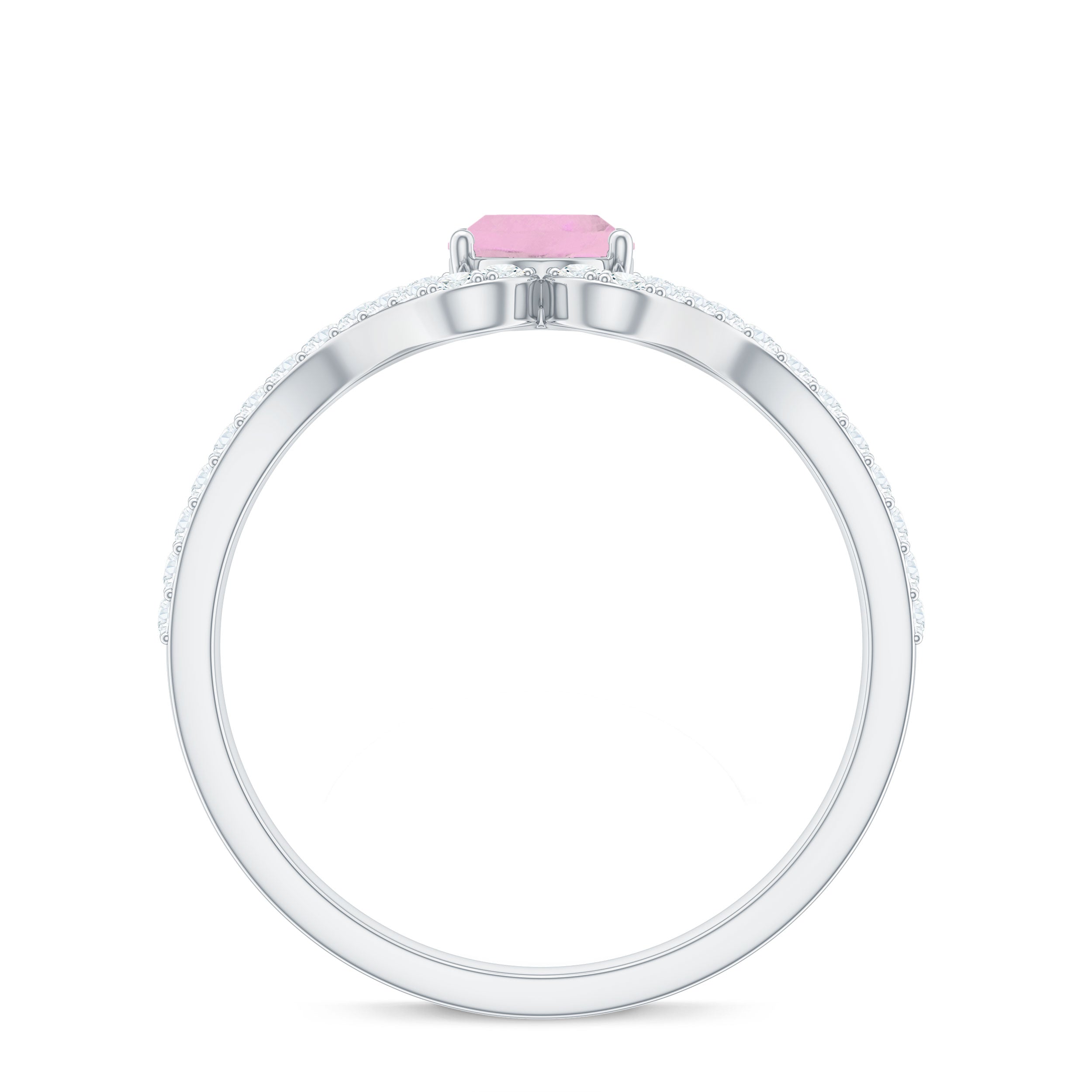 Oval Cut Rose Quartz and Diamond Ring with Split Shank Rose Quartz - ( AAA ) - Quality - Rosec Jewels