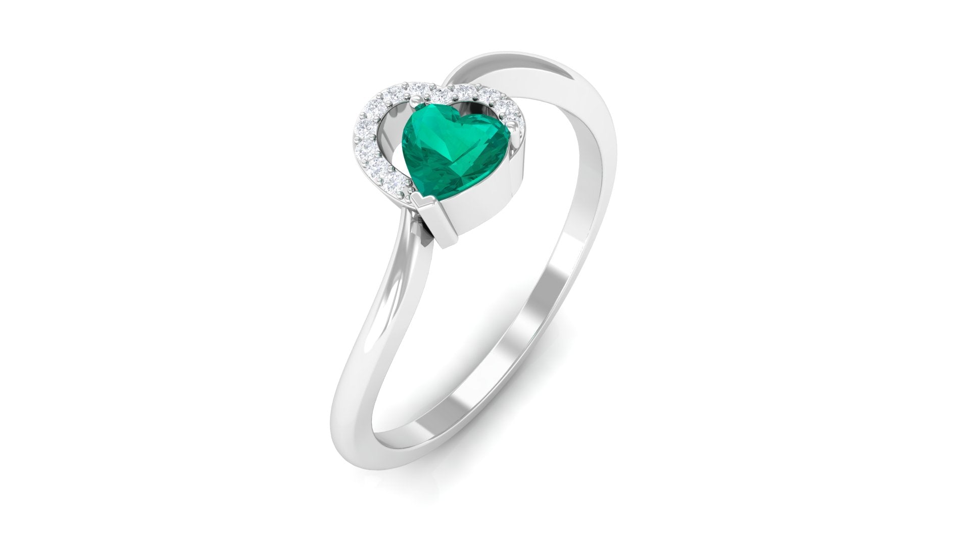 Heart Shape Emerald and Diamond Twisted Promise Ring Emerald - ( AAA ) - Quality - Rosec Jewels