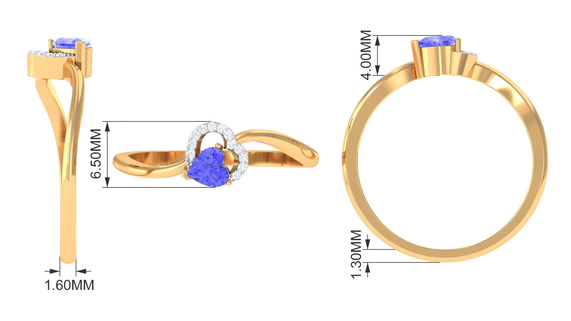 Heart Shape Tanzanite and Diamond Twisted Promise Ring Tanzanite - ( AAA ) - Quality - Rosec Jewels