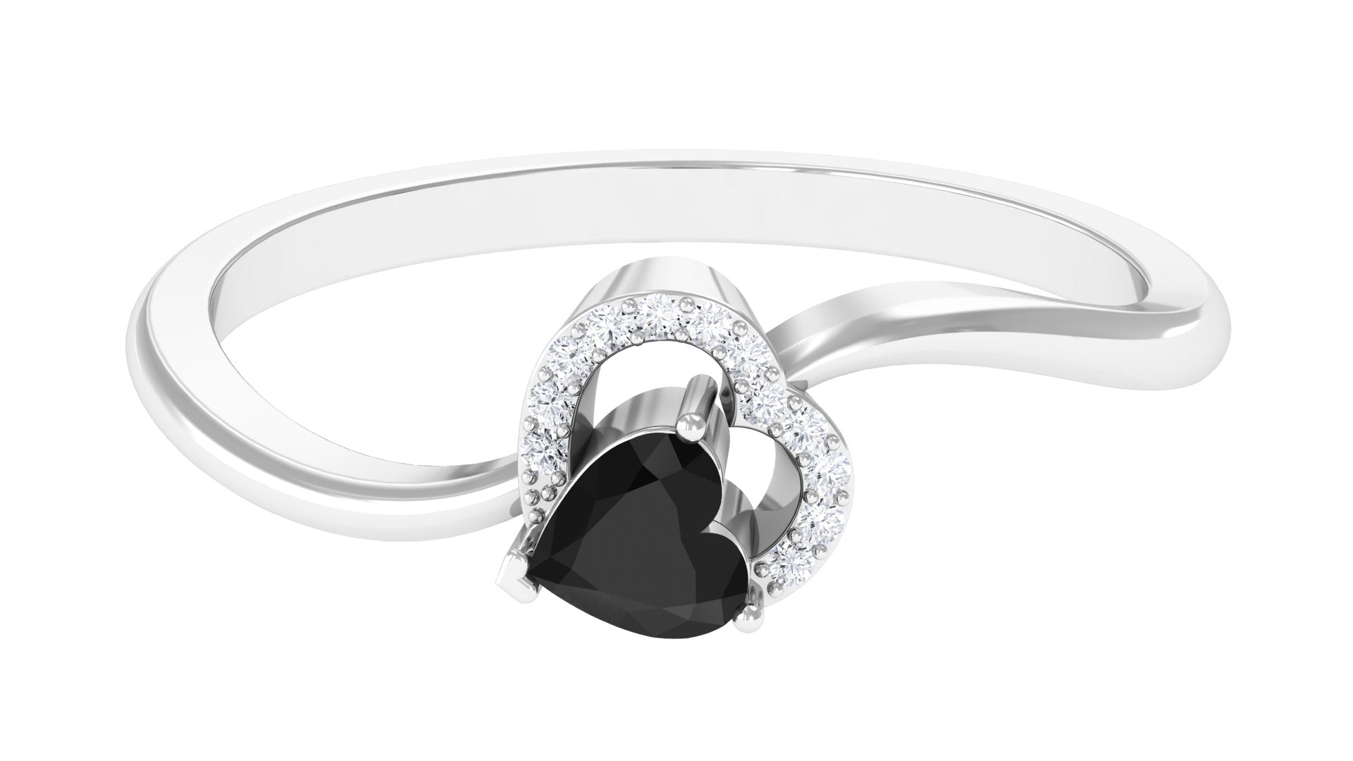 Heart Shape Black Onyx and Diamond Twisted Promise Ring Black Onyx - ( AAA ) - Quality - Rosec Jewels