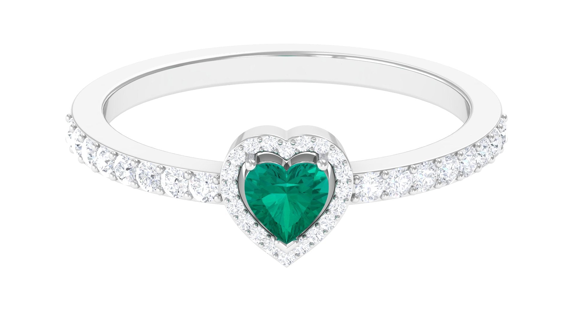 0.75 CT Heart Shape Emerald Engagement Ring with Diamond Halo Emerald - ( AAA ) - Quality - Rosec Jewels