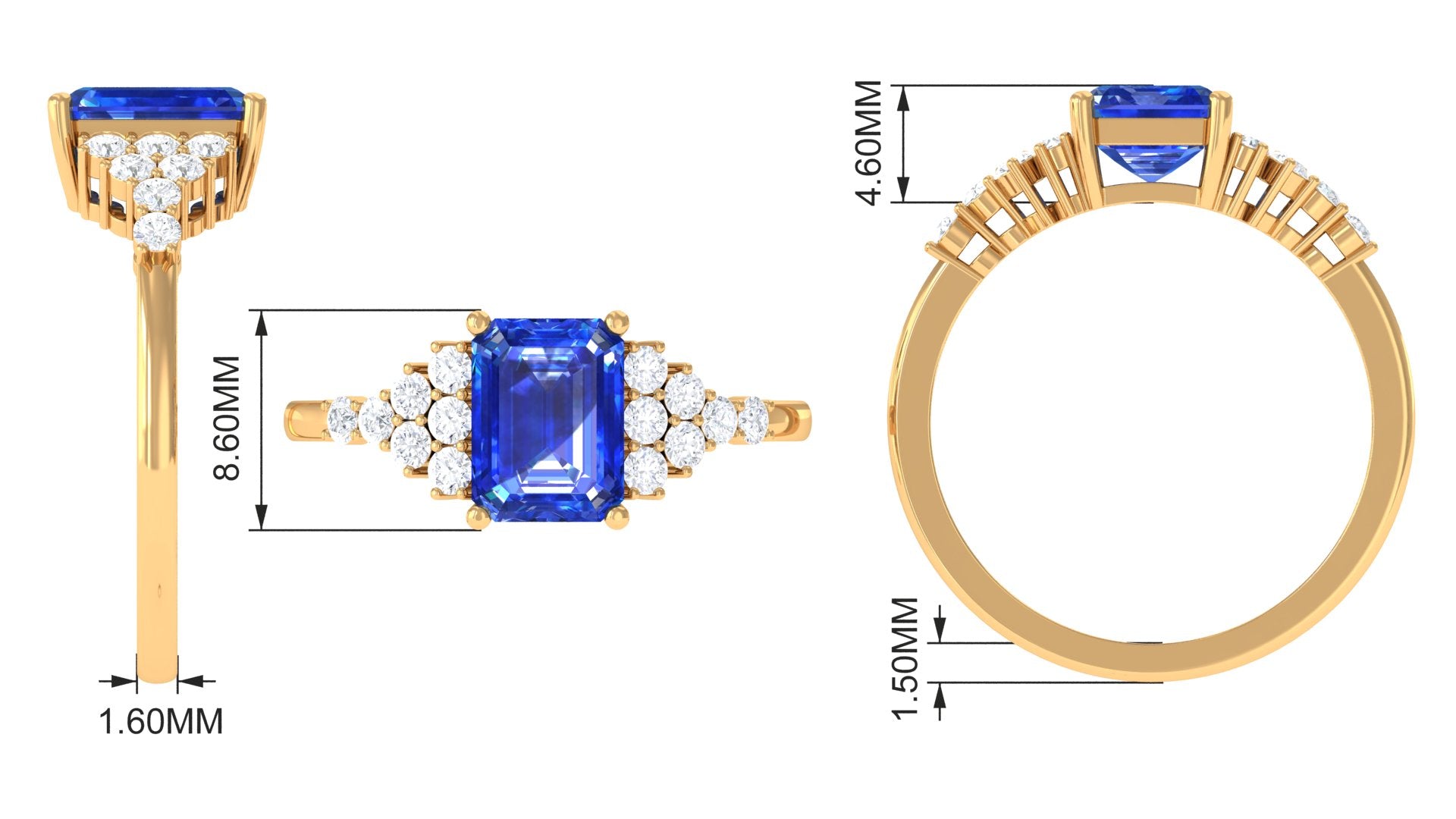 Octagon Cut Created Blue Sapphire Engagement Ring with Diamond Side Stones Lab Created Blue Sapphire - ( AAAA ) - Quality - Rosec Jewels