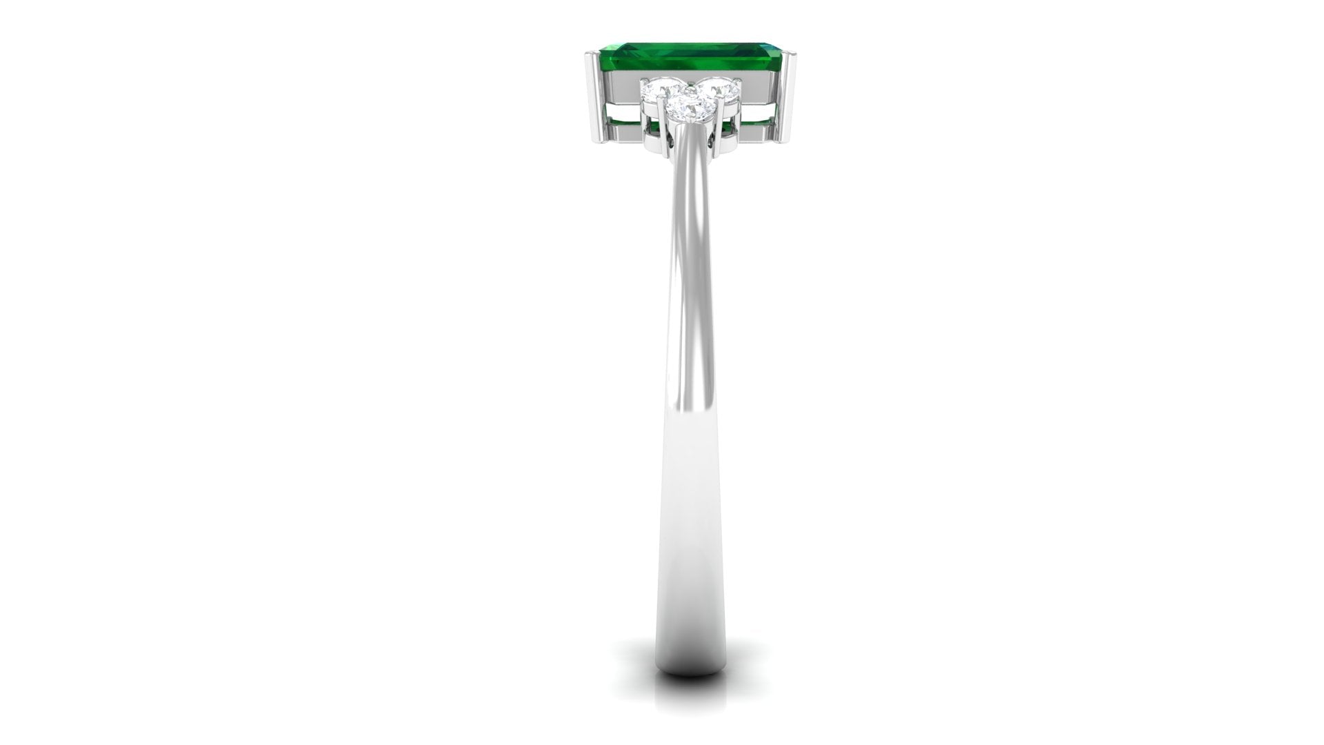 Octagon Created Emerald Solitaire Engagement Ring with Diamond Trio Lab Created Emerald - ( AAAA ) - Quality - Rosec Jewels