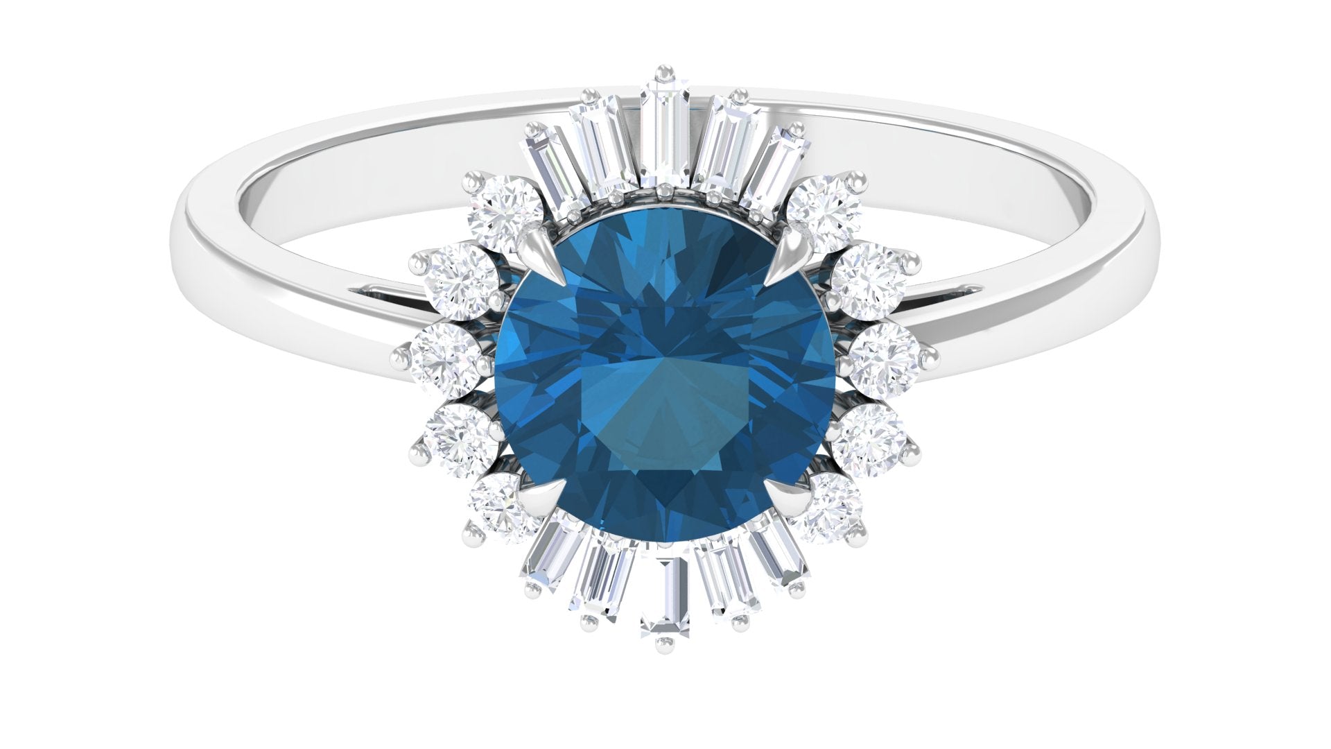 Claw Set London Blue Topaz Cocktail Ring with Diamond Halo London Blue Topaz - ( AAA ) - Quality - Rosec Jewels