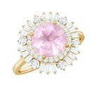 Round Rose Quartz Cocktail Ring with Moissanite Double Halo Rose Quartz - ( AAA ) - Quality - Rosec Jewels