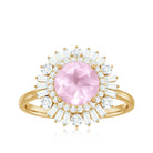Round Rose Quartz Cocktail Ring with Moissanite Double Halo Rose Quartz - ( AAA ) - Quality - Rosec Jewels