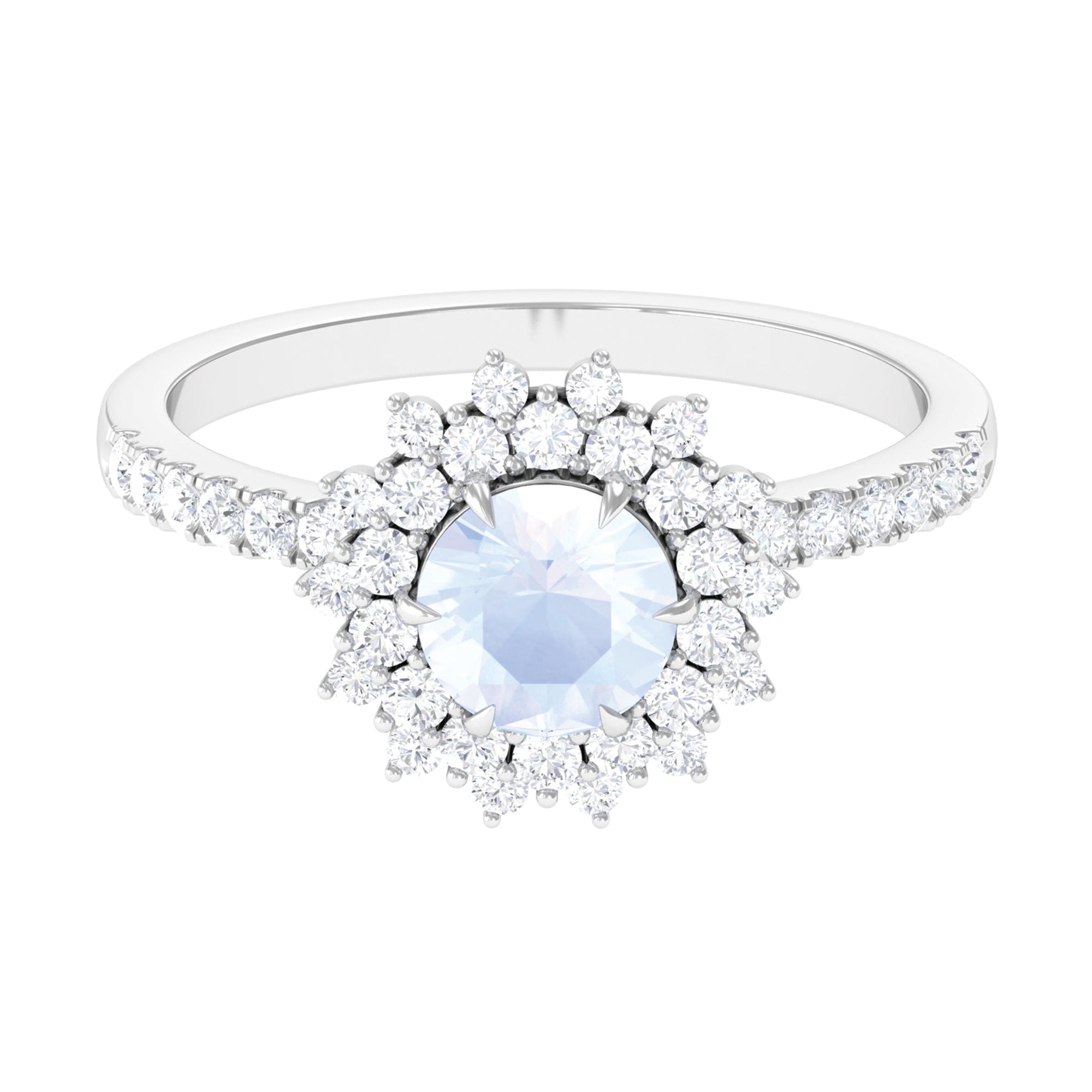 1.5 CT Round Moonstone Statement Engagement Ring with Moissanite Moonstone - ( AAA ) - Quality - Rosec Jewels