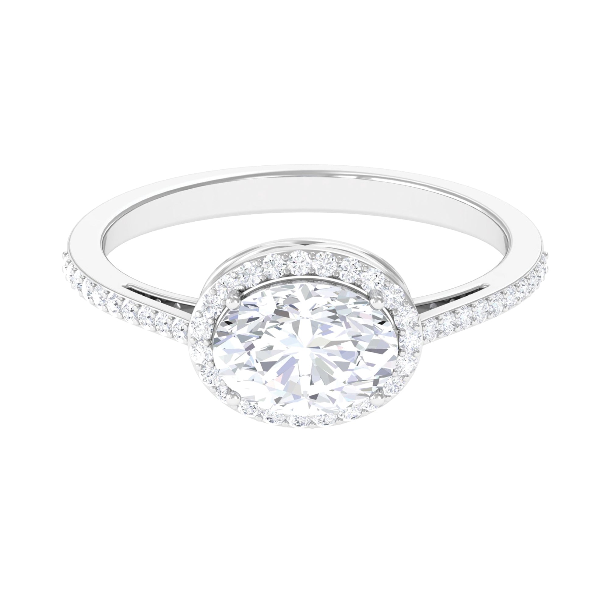 2.5 CT Oval Simulated Diamond East West Halo Engagement Ring Zircon - ( AAAA ) - Quality - Rosec Jewels