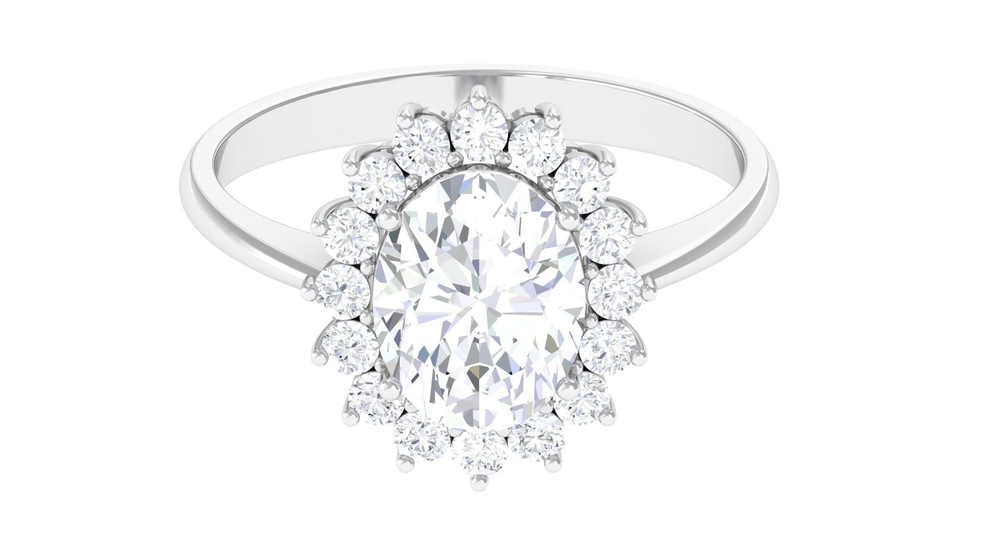 Oval Cut Cubic Zirconia Halo Statement Engagement Ring Zircon - ( AAAA ) - Quality - Rosec Jewels