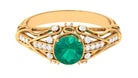 Antique Style Round Emerald Engagement Ring with Diamond Emerald - ( AAA ) - Quality - Rosec Jewels