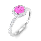 Round Pink Sapphire Halo Engagement Ring with Diamond Pink Sapphire - ( AAA ) - Quality - Rosec Jewels
