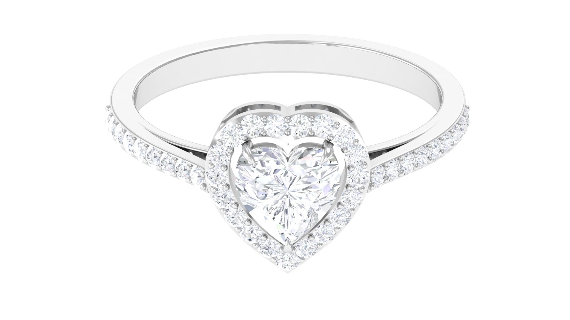 1.50 CT Certified Moissanite Heart Engagement Ring with Halo Moissanite - ( D-VS1 ) - Color and Clarity - Rosec Jewels