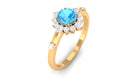 1 CT Round Swiss Blue Topaz and Diamond Halo Engagement Ring Swiss Blue Topaz - ( AAA ) - Quality - Rosec Jewels
