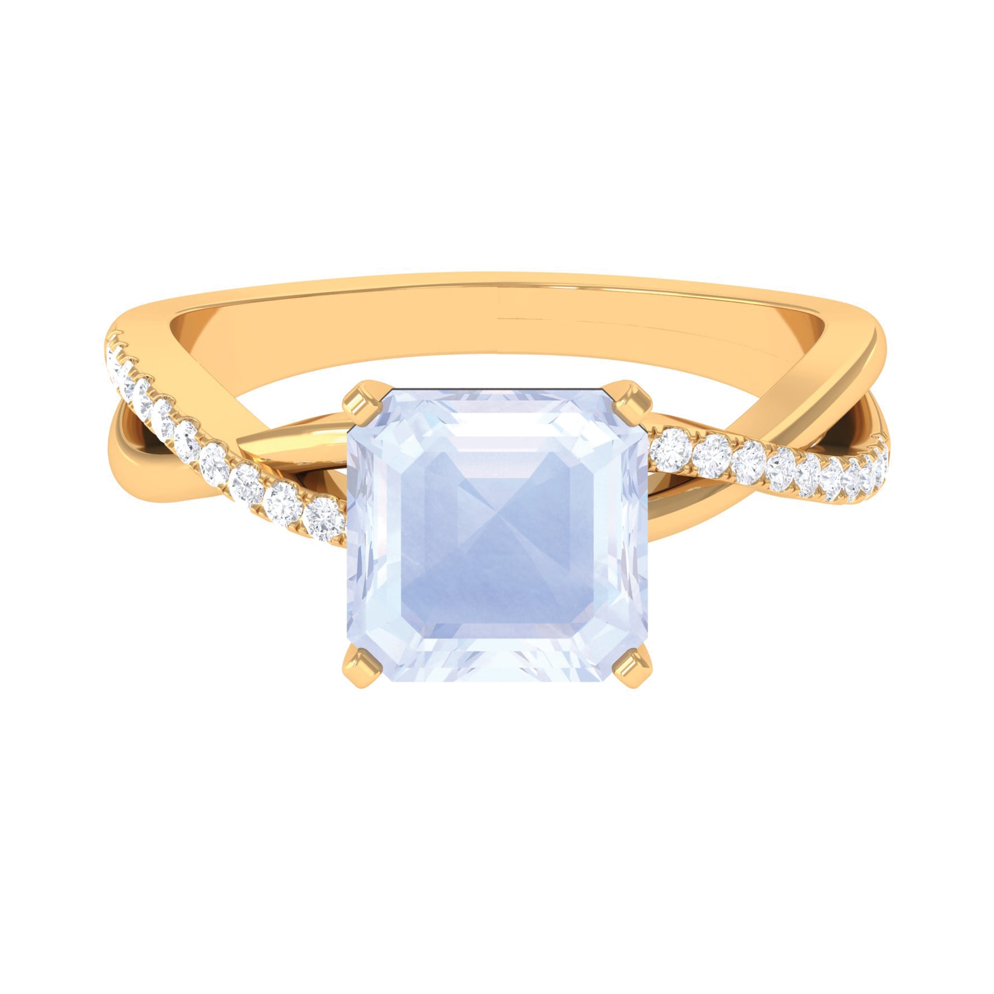 Asscher Cut Moonstone and Diamond Engagement Ring with Twisted Shank Moonstone - ( AAA ) - Quality - Rosec Jewels
