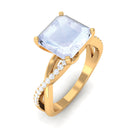 Asscher Cut Moonstone and Diamond Engagement Ring with Twisted Shank Moonstone - ( AAA ) - Quality - Rosec Jewels